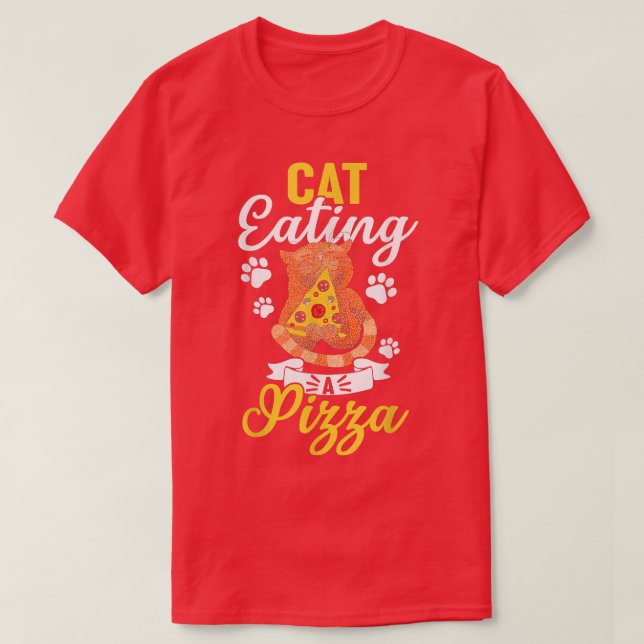 Lustigt katt åt A Pizza695  T Shirt (Design framsida)