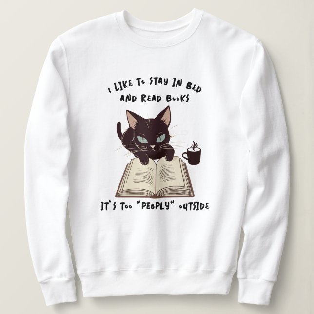 Lustigt katt Läsa Bok-sötskjorta, håll dig i bed T Shirt (Design framsida)