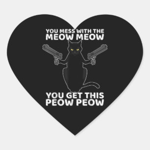 Lustigt katt med vapen du med Meow Meow Hjärtformat Klistermärke