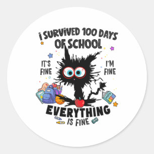Lustigt katt Överlevt 100 dagar i skolan Det är Br Runt Klistermärke