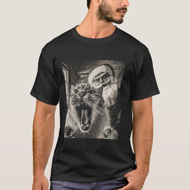 Lustigt katt Selfie med jultomten T Shirt (Framsida)