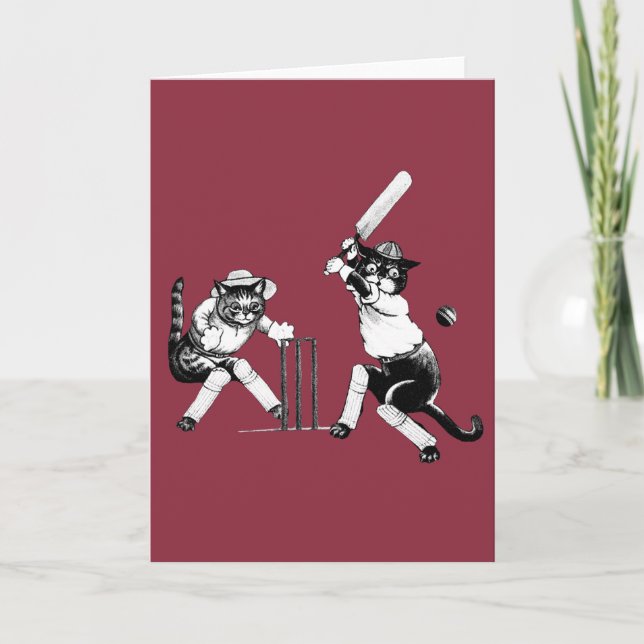 Lustigt katt som spelar cricket helgkort (Framsida)