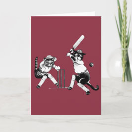 Lustigt katt som spelar cricket helgkort