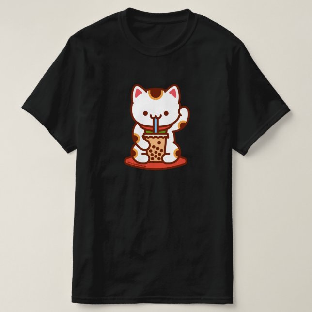Lustigt katt T-shirt - MANEKI-NEKO BOBA KIT-TEA (Design framsida)