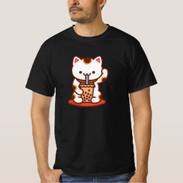 Lustigt katt T-shirt - MANEKI-NEKO BOBA KIT-TEA