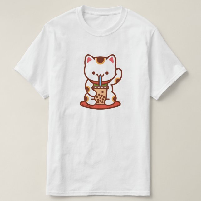 Lustigt katt T-shirt - MANEKI-NEKO BOBA KIT-TEA (Design framsida)