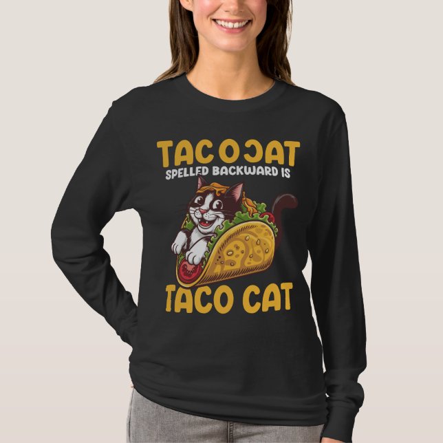 Lustigt Kattdjur TacoCat som är stavat bakåt är Ta T Shirt (Framsida)