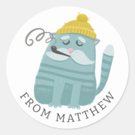 Lustigt kattfiskare och sjöman. Nautical Party Fav Runt Klistermärke