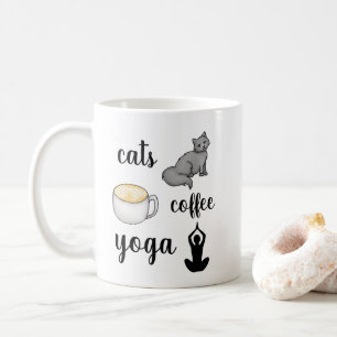 Lustigt kattkaffe Yoga Älskare Kaffemugg