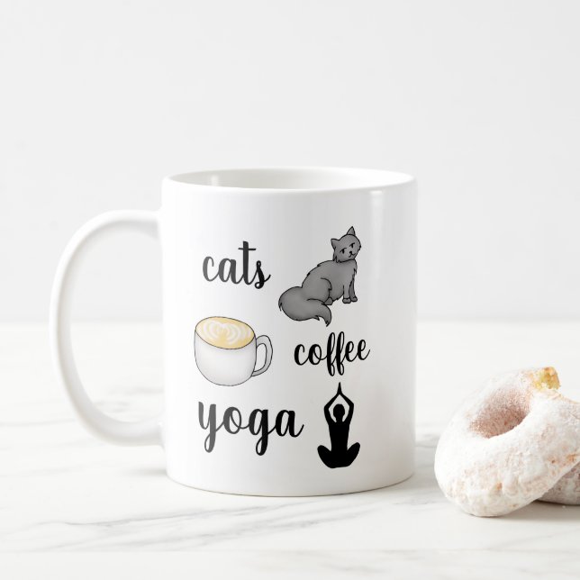 Lustigt kattkaffe Yoga Älskare Kaffemugg (Med munk)