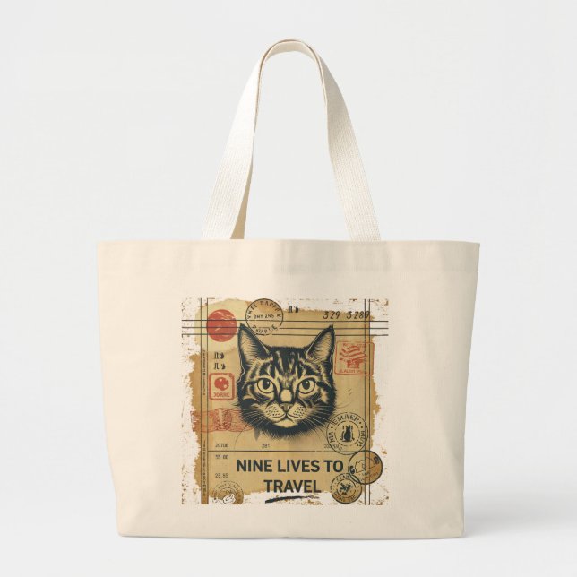 Lustigt kattpass Nine Lives to Travel Tote Bag Jumbo Tygkasse (Framsidan)