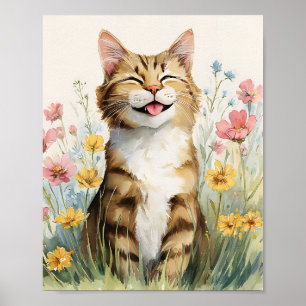Lustigt kattPoster - Cute Smiling Tabby katt Wall Poster