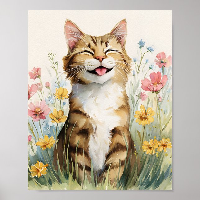 Lustigt kattPoster - Cute Smiling Tabby katt Wall  Poster (Framsidan)