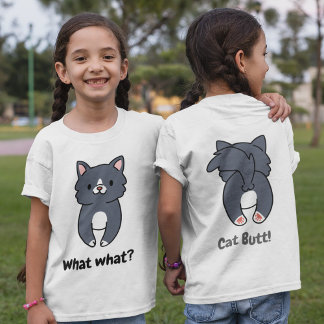 Lustigt kattskatt, kattknapp framtill t shirt