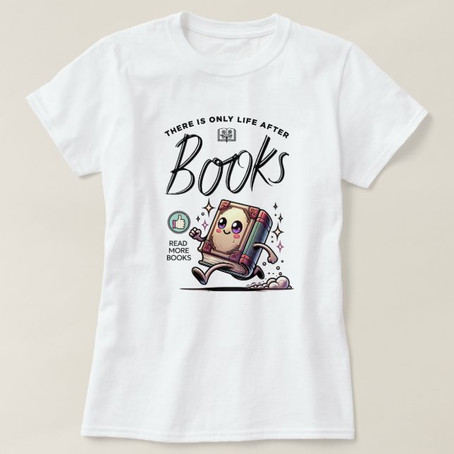 Lustigt Kawaii Bok med citat Läs mer bokar T Shirt (Design framsida)