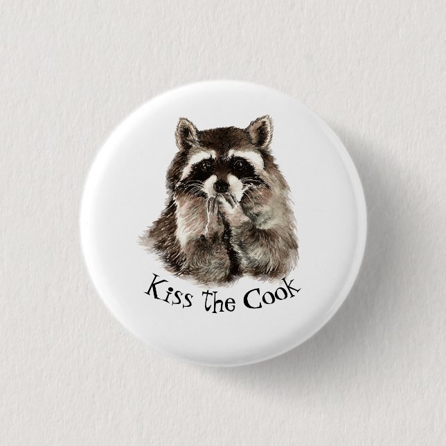 Lustigt, Kiss the Cook, Raccoons Tote Knapp (Framsida)