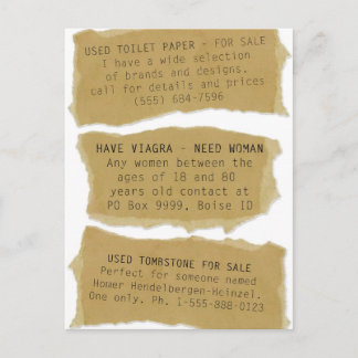 Lustigt klassifieds 8 PK. Postkort Vykort