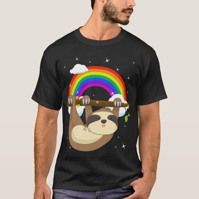 Lustigt klättrande Pride för Sloth LGBT T Shirt (Framsida)