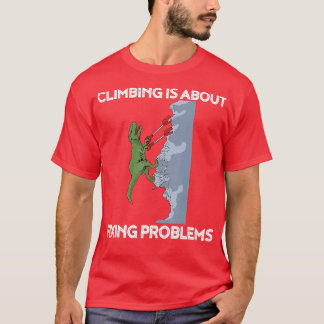 Lustigt klättrande Rex Sten Kliber Dinosaur T Shirt