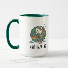 Lustigt Knitting Cat Yarn Art "Sticka Happens" Skr Mugg