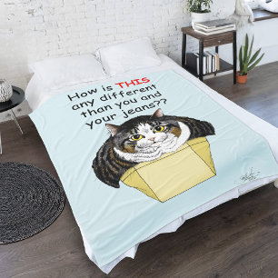 Lustigt Knubbig Tabby katt Box Fleecefilt