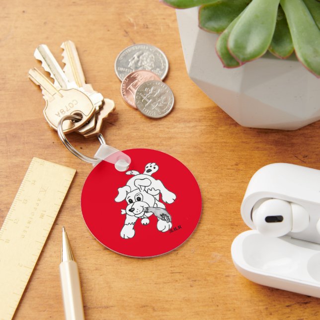 Lustigt kolpenna Hund Teckning Hand i munnen Nyckelring (Skrivbord)