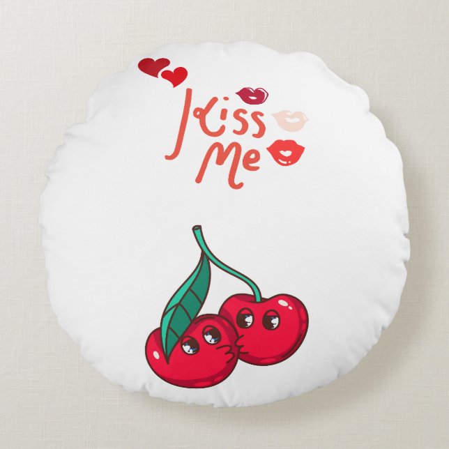 Lustigt körsbär i Kärlek. Rund Kudde (Framsidan)