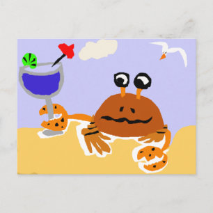 Lustigt krabba vid Beach Art Vykort