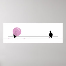 Lustigt kute Rosa Bubble Gum Birds på en vit vadd Poster