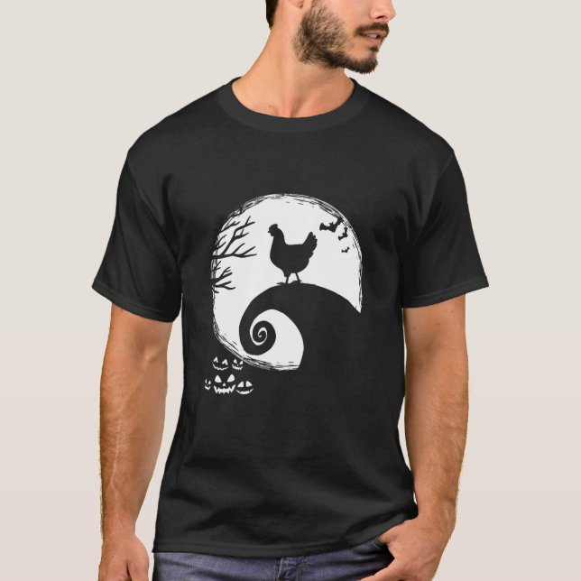 Lustigt kyckling och Måne Halloween Costume T Shirt (Framsida)