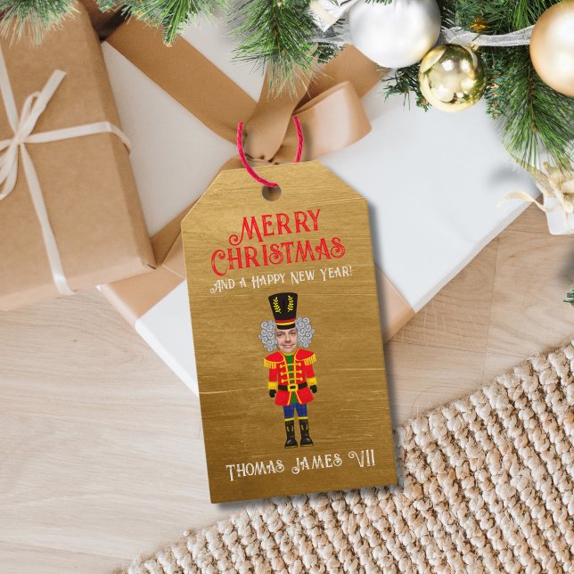 Lustigt Lägg till Ansikte Nutcracker God jul Presentetikett (Skapare uppladdad)