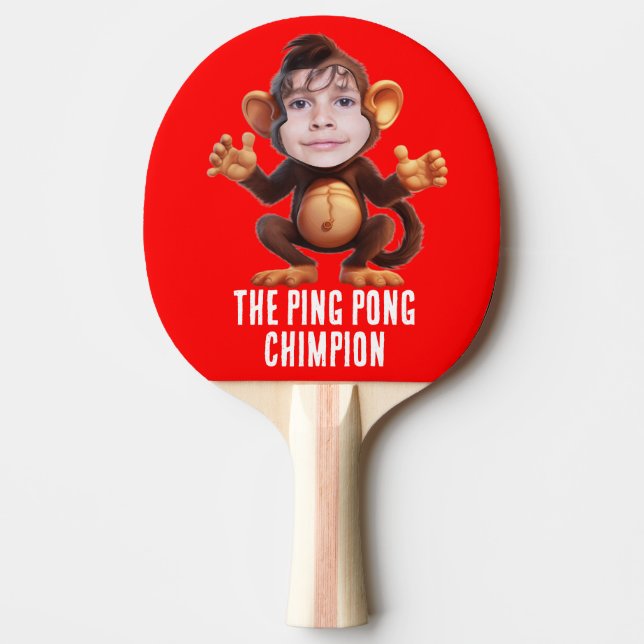 Lustigt LÄGG TILL DIN ANSIKTE Pun Champion Monkey  Pingisracket (Framsidan)