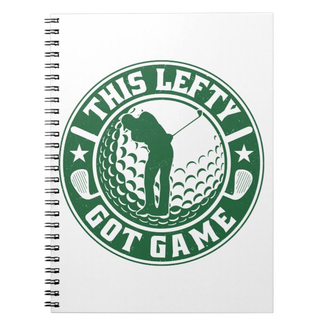 Lustigt Lämnat Handed Golf Player Anteckningsbok (Framsidan)