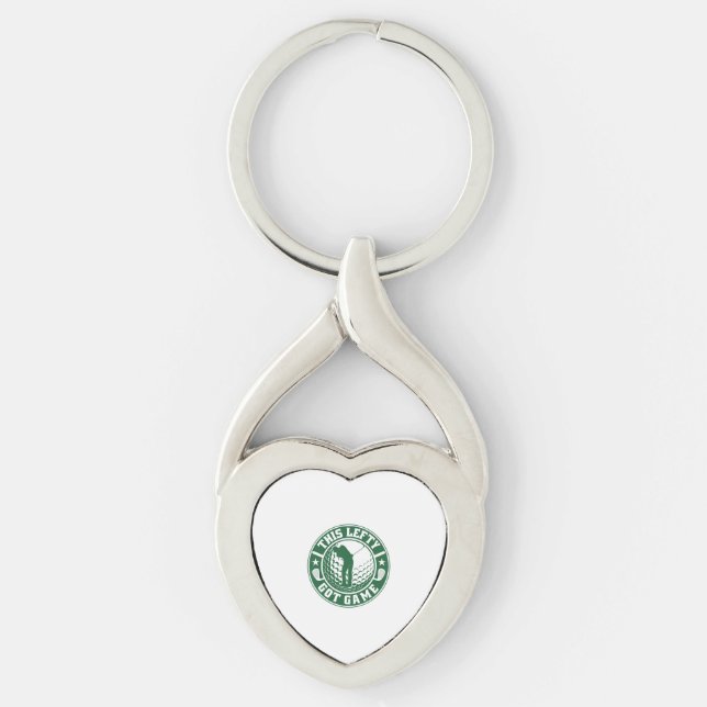 Lustigt Lämnat Handed Golf Player Twisted Heart Silverfärgad Nyckelring (Framsidan)