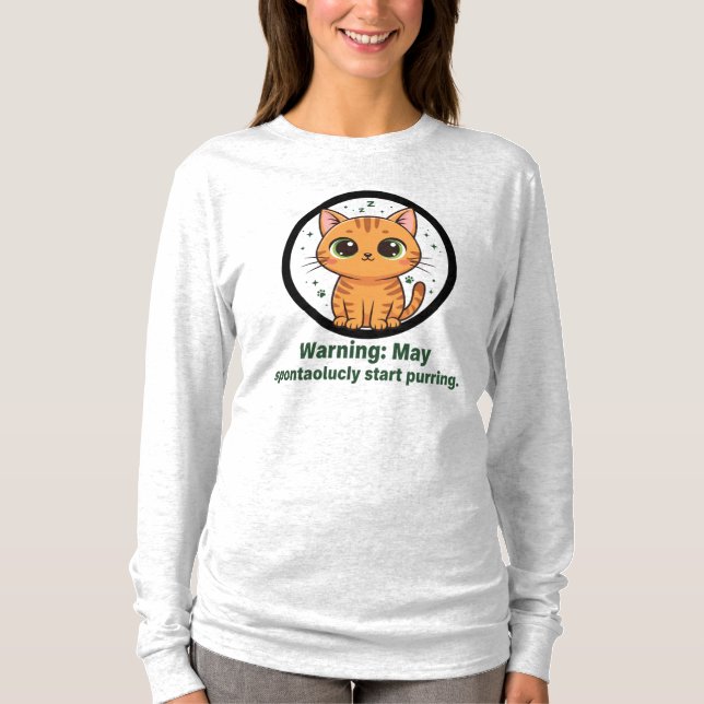 Lustigt Långärmad för katt-varning T Shirt (Framsida)