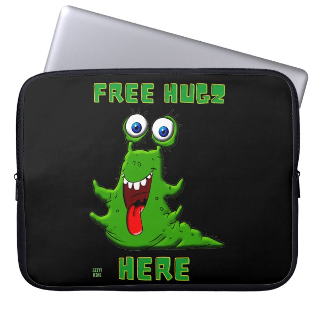 Lustigt laptop sleeve "FREE HUGZ..." (Framsidan)