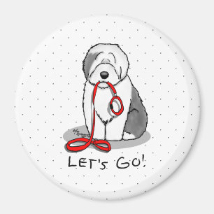 Lustigt Låt oss Go! Walk Old English Sheepdog (Grå Magnet