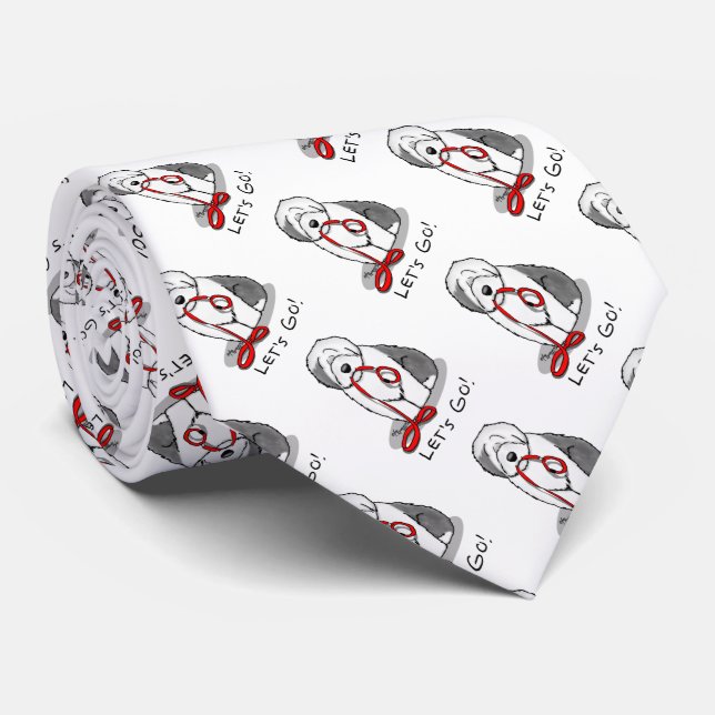 Lustigt Låt oss Go! Walk Old English Sheepdog (Grå Slips (Rullad)