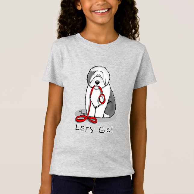 Lustigt Låt oss Go! Walk Old English Sheepdog (Grå T Shirt (Framsida)