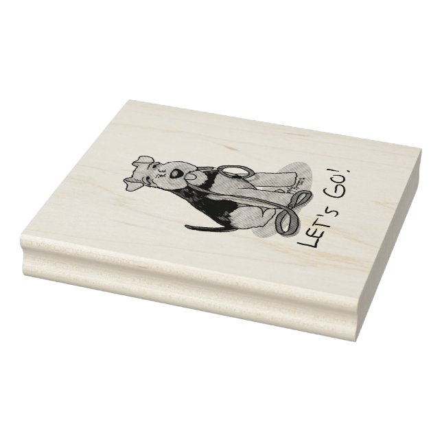 Lustigt Låt oss Go! Welsh Terrier Hund with Leash Stämpel (Stämpel)