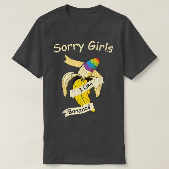 Lustigt ledsen tjejer jag gillar Bananas Gay pride T Shirt (Design framsida)