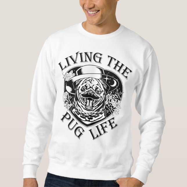 Lustigt levande Pug Life-Vintagen Lång Ärmad Tröja (Framsida)