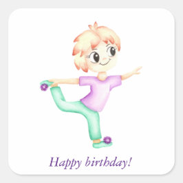 Lustigt, lilla ingefärgpojke sportman fyrkantigt klistermärke