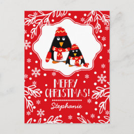 Lustigt, lilla Penguins eget namn Jul Helg Vykort