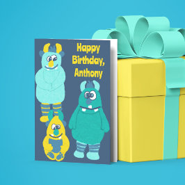 Lustigt lilla Tecknad Monsters Boys Birthday Kort