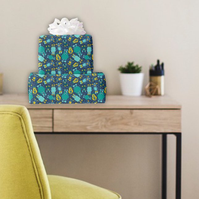 Lustigt lilla Tecknad Monsters Boys Birthday Presentpapper (Skapare uppladdad)