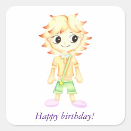 Lustigt, lille ginger-pojke fyrkantigt klistermärke