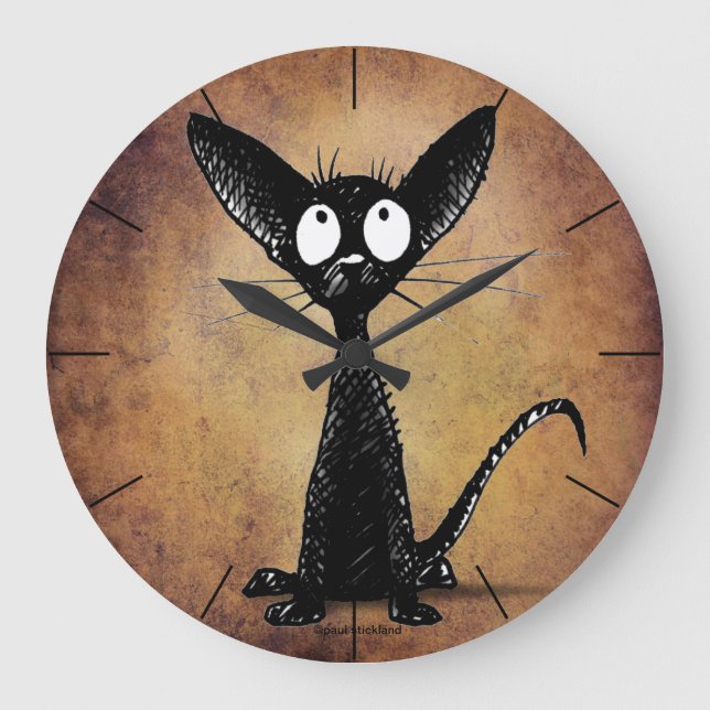 Lustigt Little Black Cat Stor Klocka (Framsida)