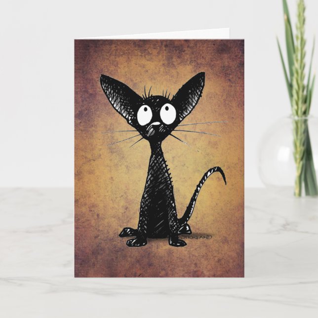 Lustigt Little Black Oriental Cat Art Kort (Framsida)