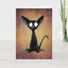 Lustigt Little Black Oriental Cat Art Kort